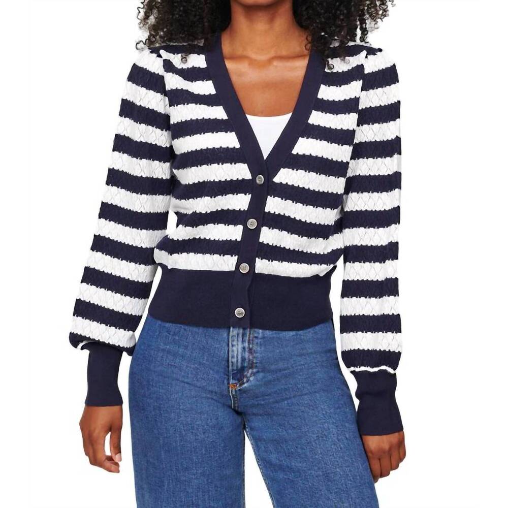 NEW &ISLA sofia pointelle vee cardigan in midnight multi